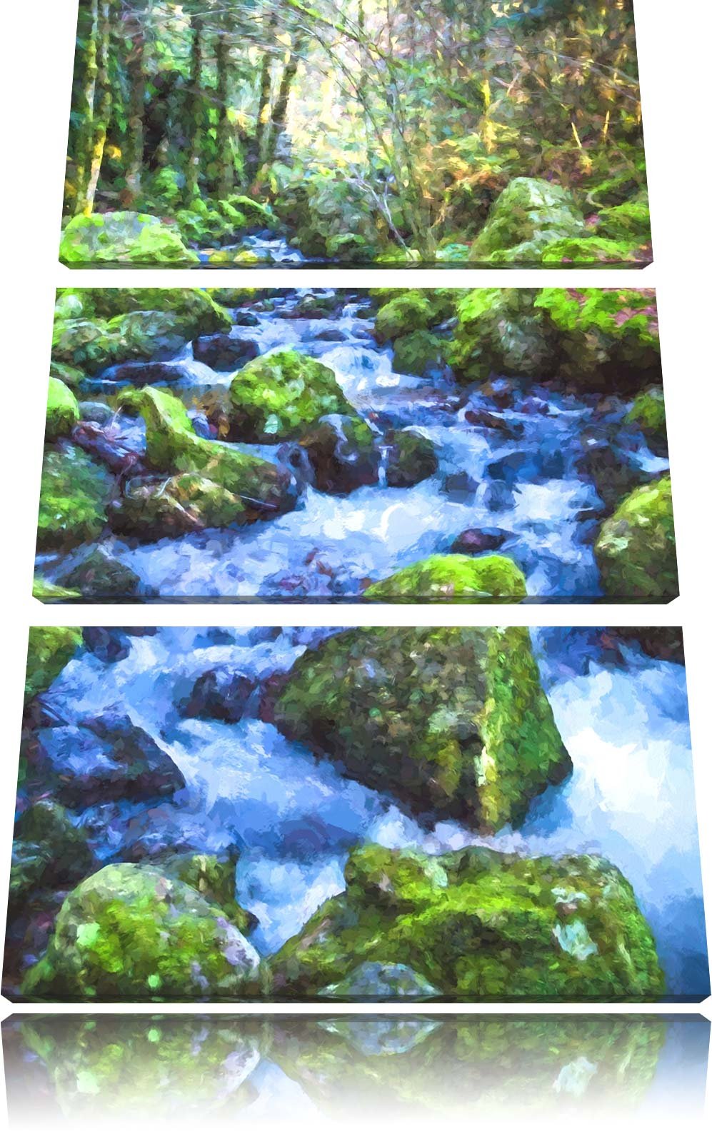 Pixxprint Wilder Bach im Wald als Leinwandbild/Grösse: 3 Teilig (120x80) cm/Wandbild/Kunstdruck/fert