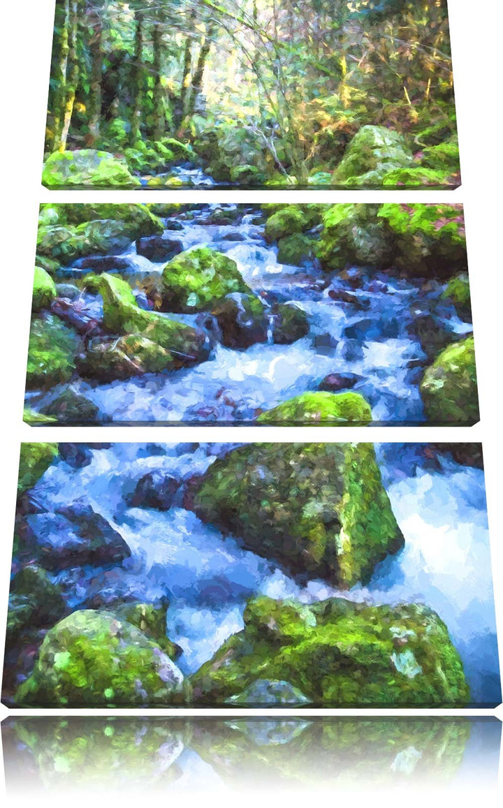 Pixxprint Wilder Bach im Wald als Leinwandbild/Grösse: 3 Teilig (120x80) cm/Wandbild/Kunstdruck/fert