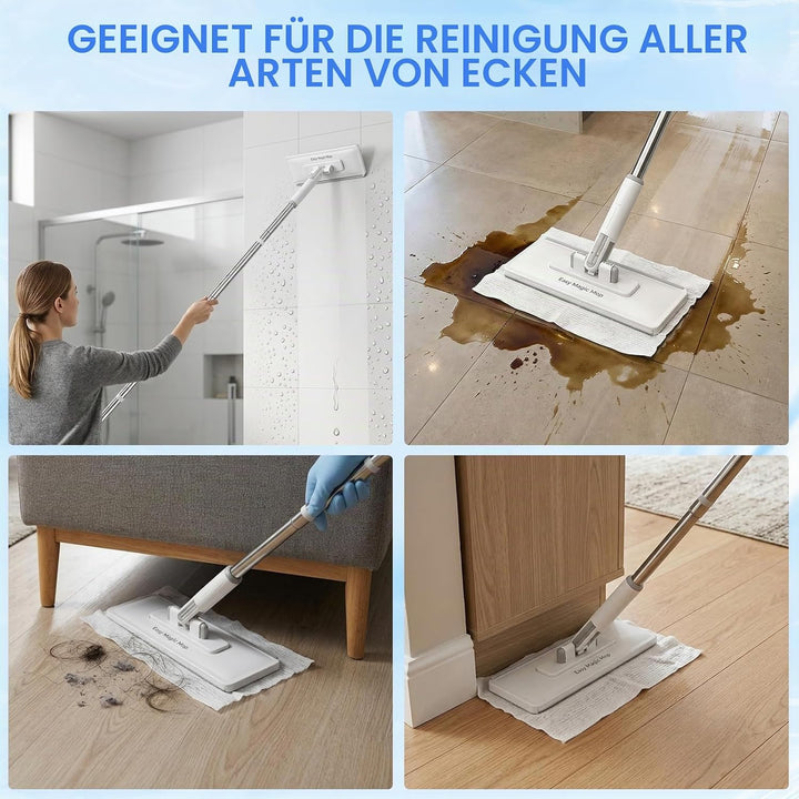 Fauler Wischmopp mit Automatischem Tuchwechsel, Mini Mopp mit 20 Mopp Pads | Druck-Klemm-System, 1-K