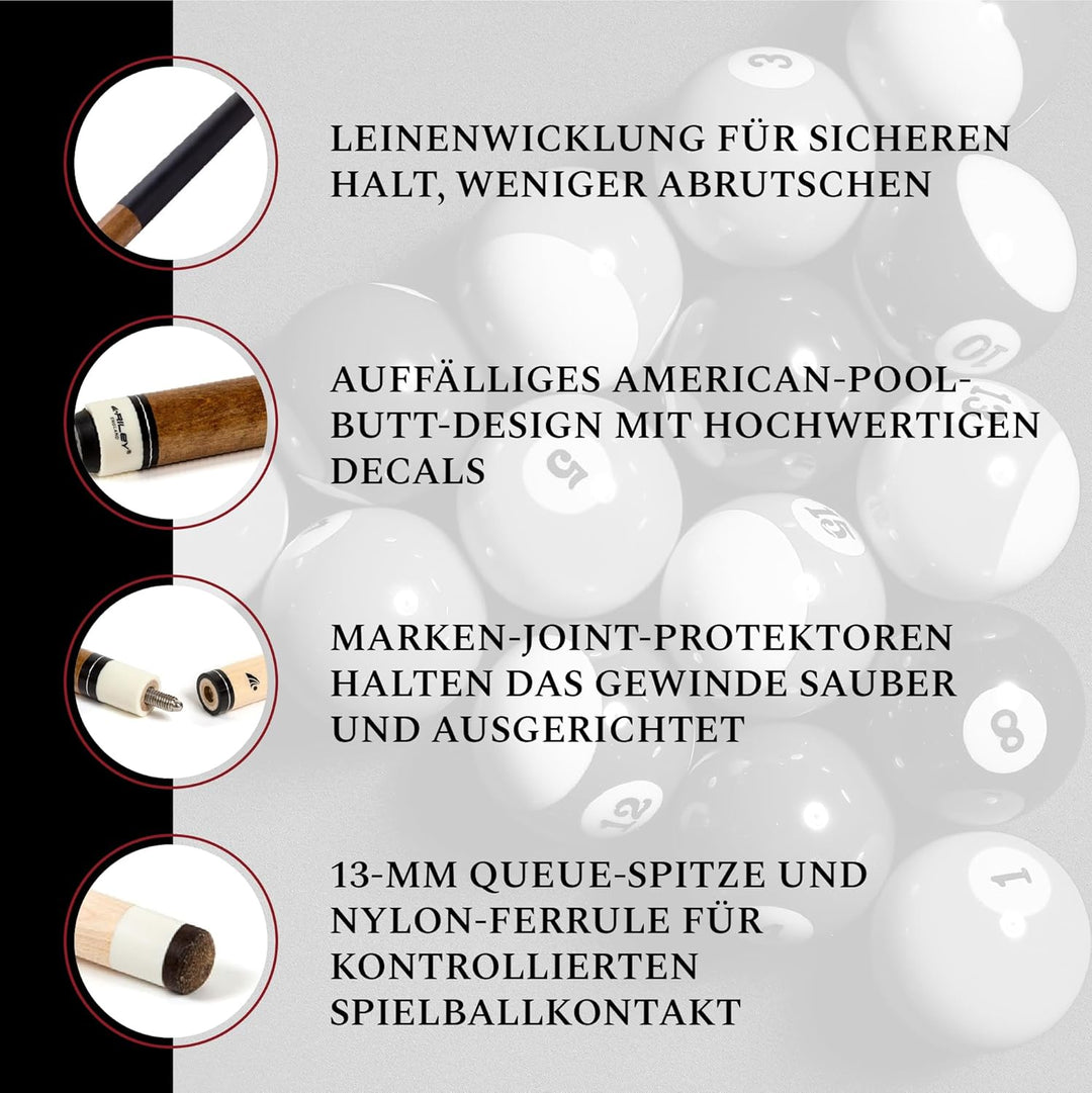 Riley Amerikanischer Billardqueue mit Kunstleder-Griffabschnitt, 58 (147 cm), 13 mm Spitze Mittlere