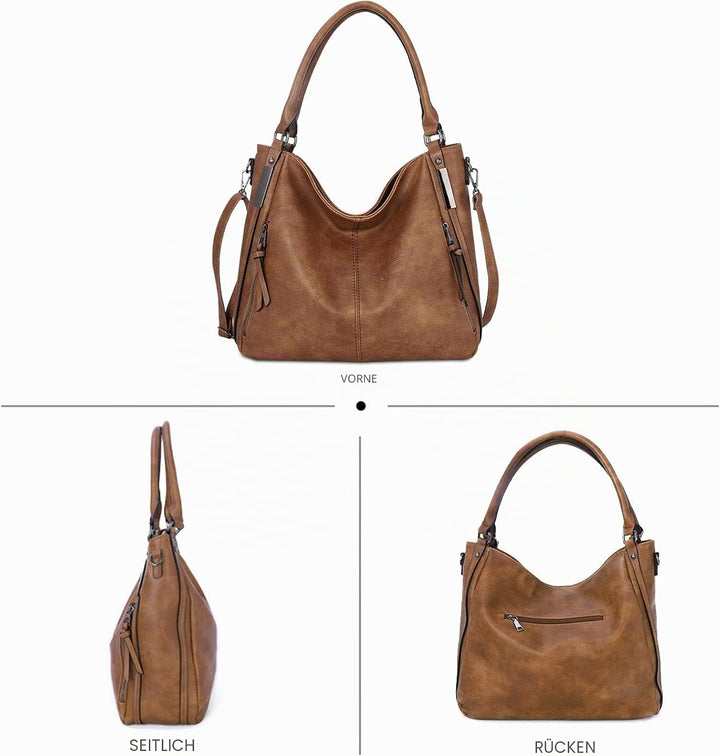 NICOLE &amp; DORIS Handtasche Damen Umhängetasche Weiche Leder Taschen Gross Schultertasche Retro Henkel