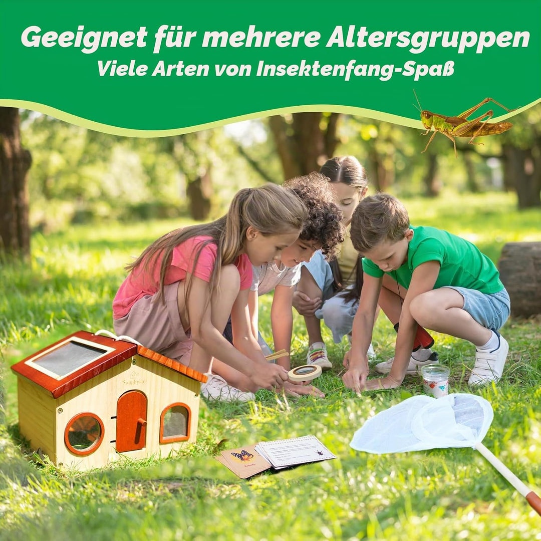 Kinder Forscherset & Bug Catcher für Kinder, Outdoor-Spielzeug mit tragbaren hölzernen Bug Habitat,