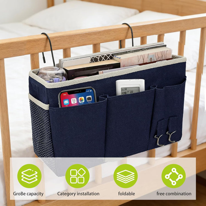 2er Set Bett Organizer zum Einhängen mit Bodenplatte – Hängeorganizer für Bett &amp; Hochbett, Hängeaufb