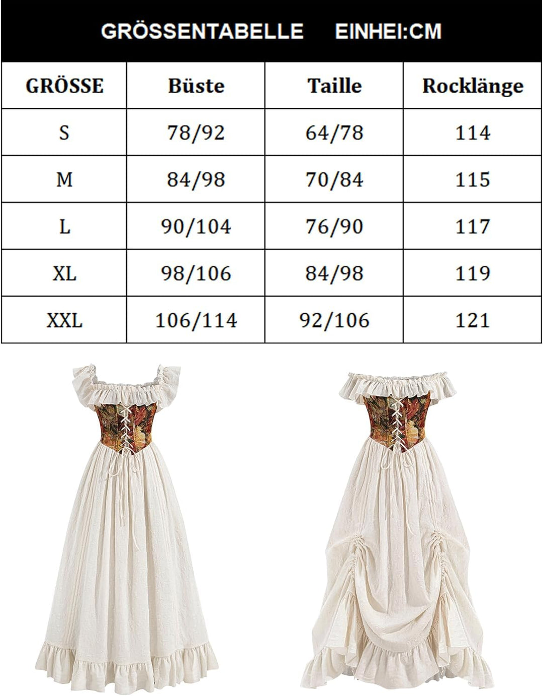 Fiamll Viktorianisches Kleid Rokoko Mittelalter Königin Kostüm Damen Puffärmel mit Bodenlänge Kleide