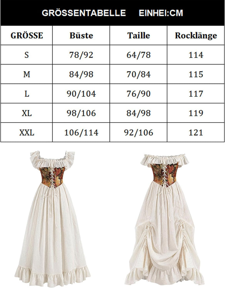 Fiamll Viktorianisches Kleid Rokoko Mittelalter Königin Kostüm Damen Puffärmel mit Bodenlänge Kleide