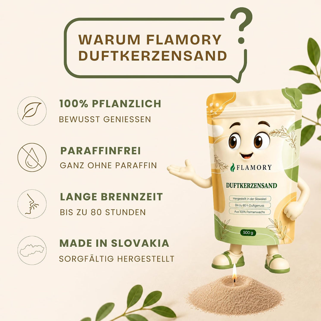 Duftkerzensand 500 g – Kerzensand mit Duft & Dochten (6 Stk.) – ohne Paraffin – aus Pflanzenwachs –