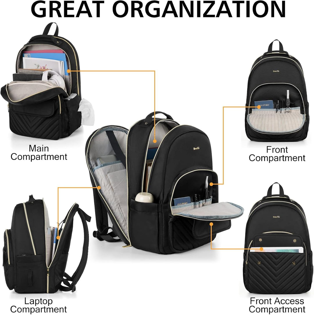 Rucksack Laptop Damen Schwarz,Rucksack Damen Arbeit für Büro Freizeit Job mit USB für Uni Schule Fra