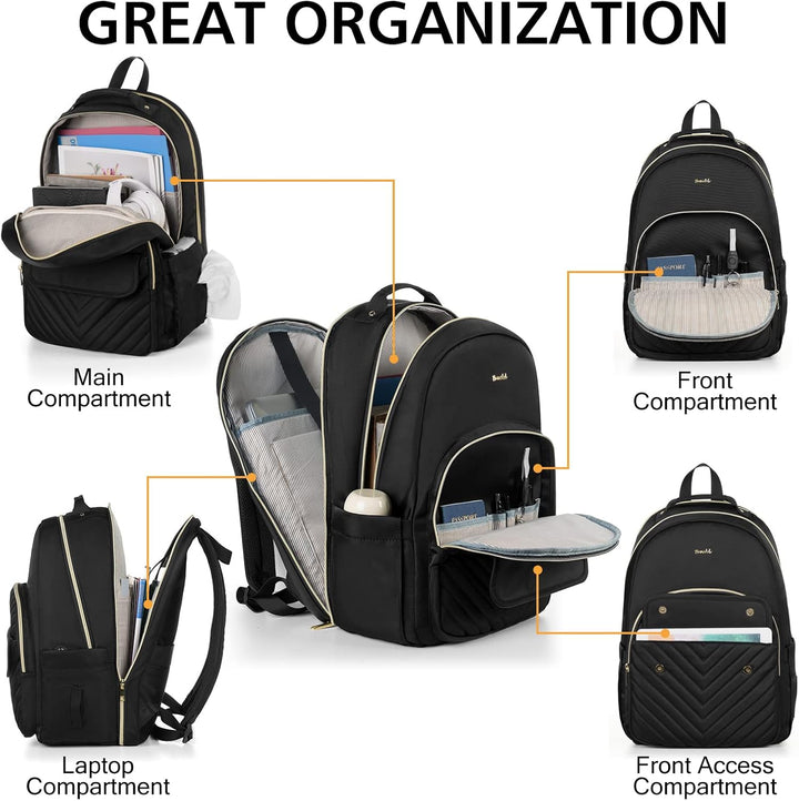 Rucksack Laptop Damen Schwarz,Rucksack Damen Arbeit für Büro Freizeit Job mit USB für Uni Schule Fra