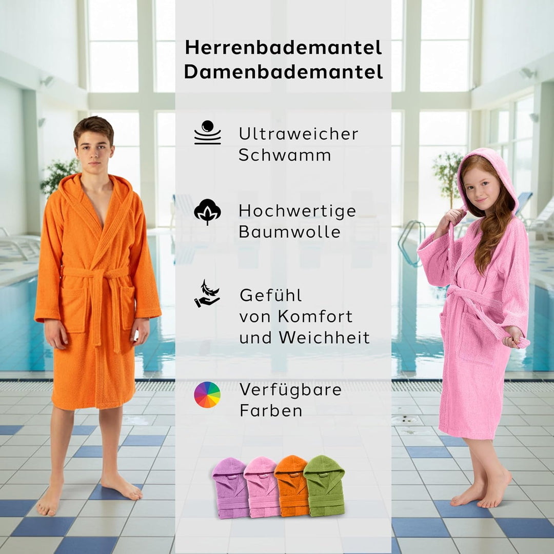 Caleffi Bademantel für Jungen – Bademantel für Mädchen – aus Frottee mit Kapuze, Gürtel und Taschen