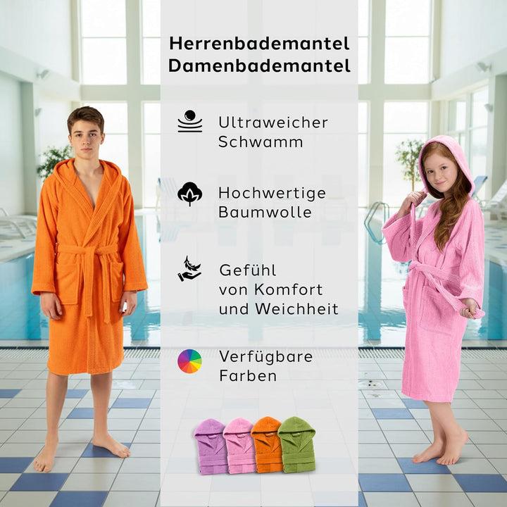Caleffi Bademantel für Jungen – Bademantel für Mädchen – aus Frottee mit Kapuze, Gürtel und Taschen