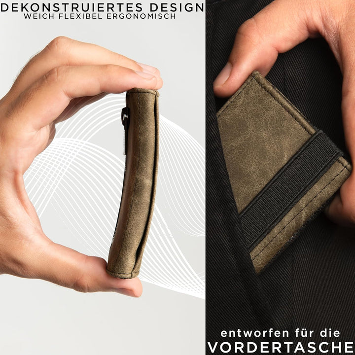 GUGGIARI® Slim Wallet mit Münzfach aus Microfaser Jacquard mit RFID Schutz - Schlankes Portemonnaie