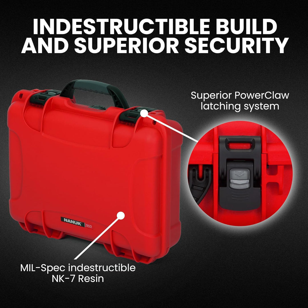 Nanuk 910 Wasserdichter Hartschalenkoffer Mit Plüschschaumeinlage - Rot Rot Cubed Foam, Rot Cubed Fo
