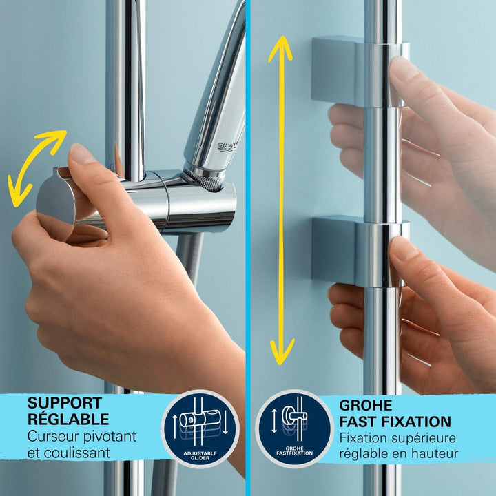 GROHE Vitalio 110, Duschset mit Ablage, 14l pro Min (Duschstangenset mit: Duschkopf 2 Strahlarten, 1