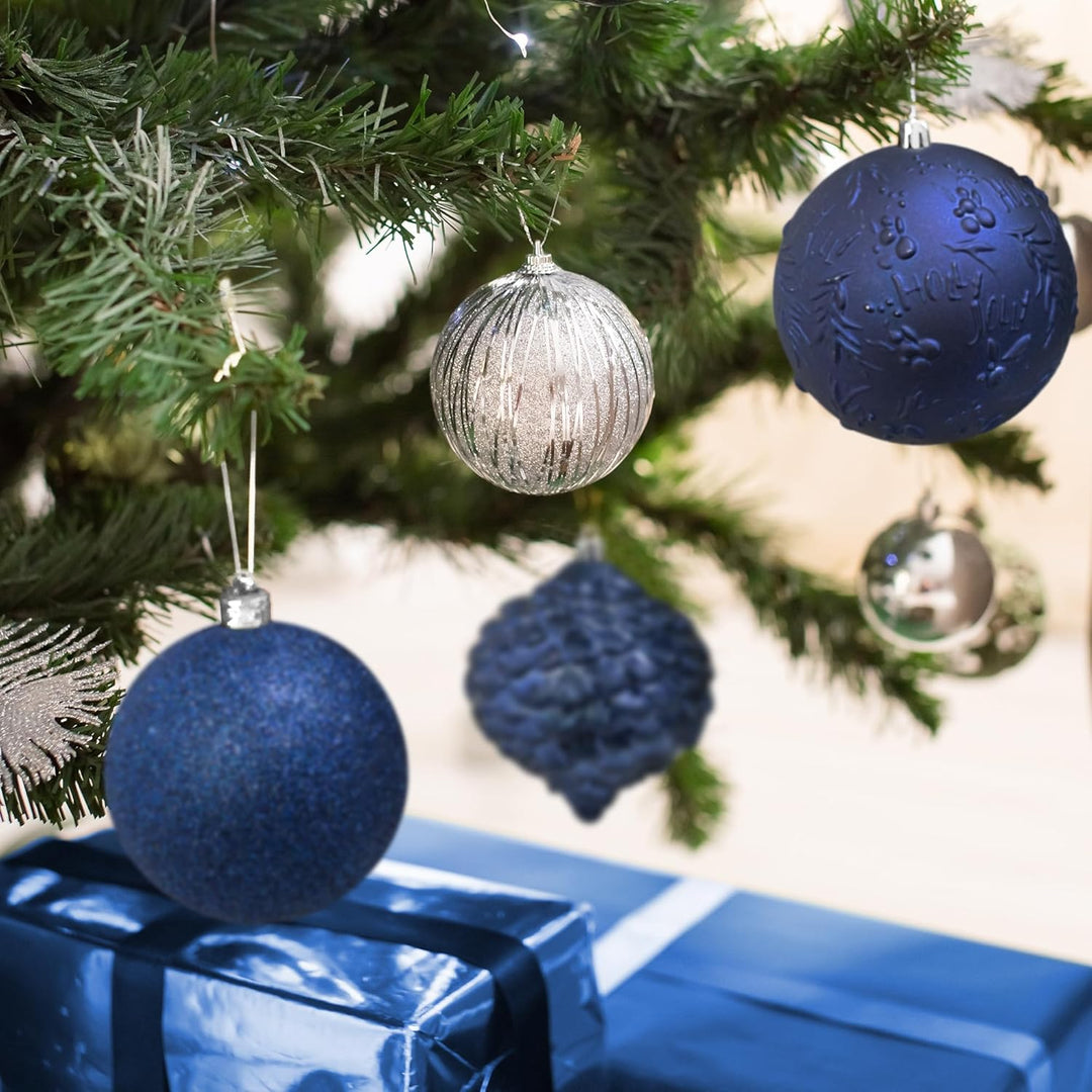 Busybee weihnachtskugeln gross 16 Stücke 10CM Ornamente für Weihnachtsbaum Blau Christbaumkugeln Wei