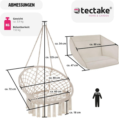 tectake® Indoor und Outdoor Hängesessel, Terrassen und Balkonmöbel, Hängesessel mit Gestell, robuste