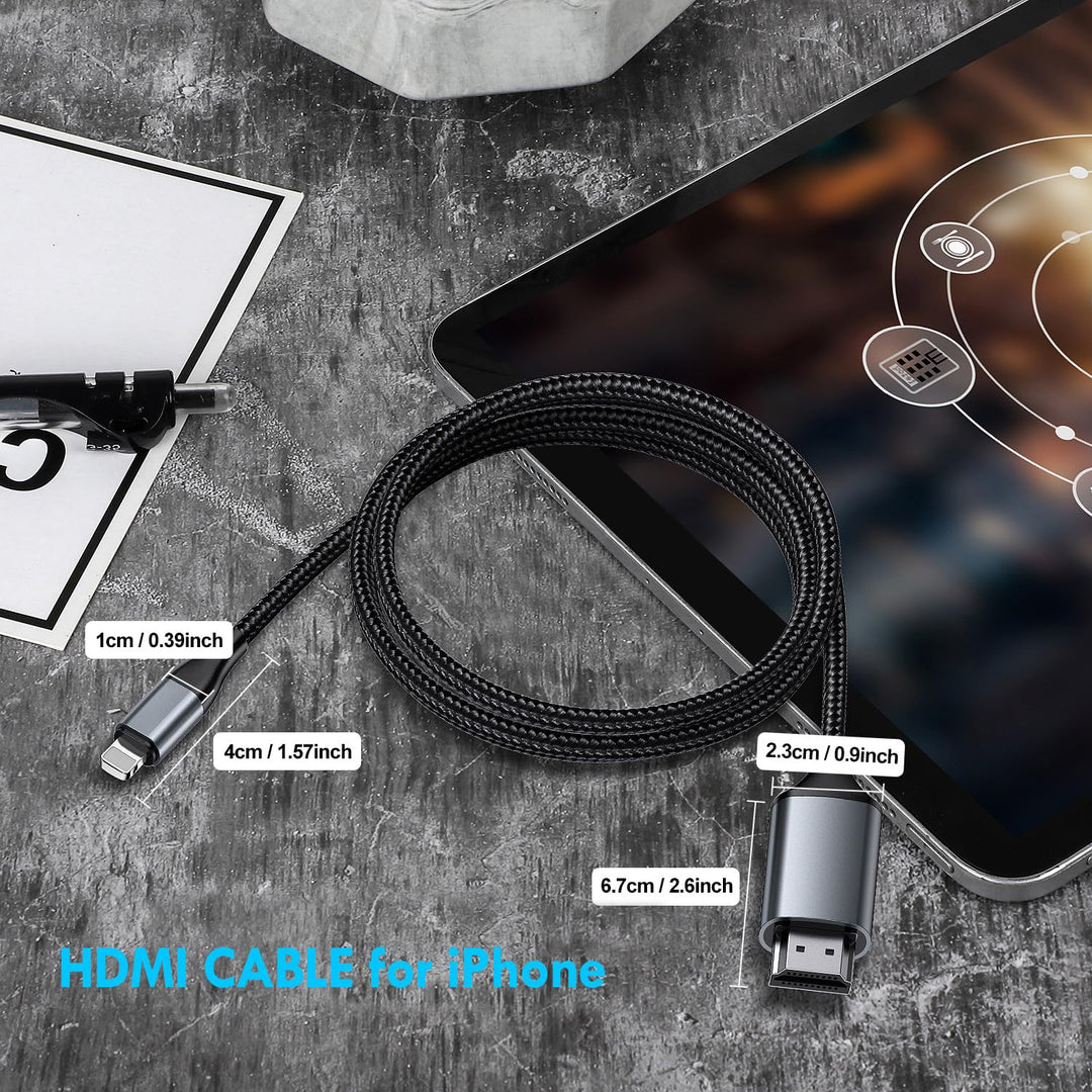HDMI Kabel für iPhone, 1080P digitales AV Kabel für TV Projektor Monitor kompatibel mit iPhone 14 13