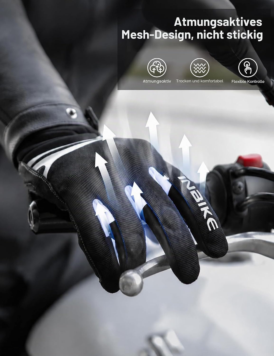 INBIKE Motorrad Handschuhe Motocross Sommer EUDE Foam Schutz Atmungsaktiv Touchscreen Motorradhandsc