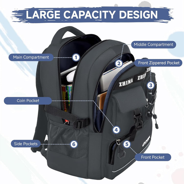 Amythe Schulrucksack Jungen Teenager, Rucksack Schule Gymnasium Oberstufe Schulranzen mit Reflektore