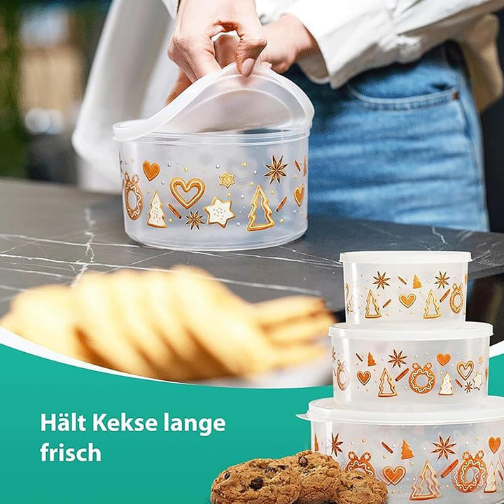 MiraHome Keksdosen 4er Set transparent mit Lebkuchenmännchen-Design 2,5L – Rechteckige Plätzchendose