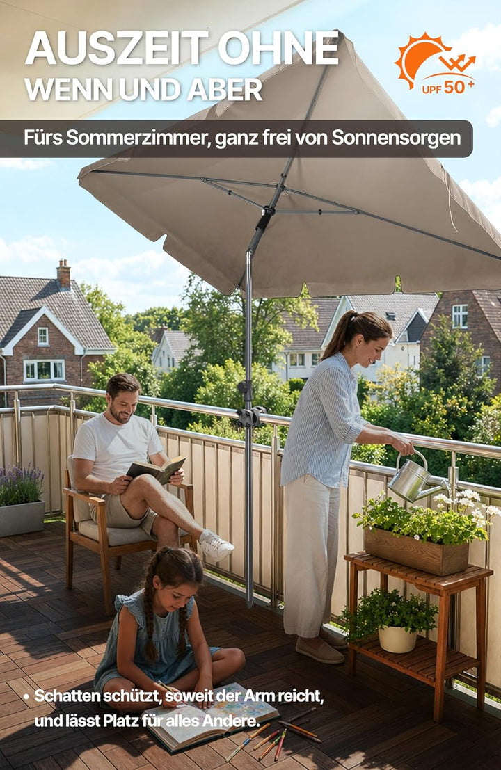 4smile SunnyShade Balkonschirm Rechteckig 210x140 cm, Sonnenschirm Balkon mit UV 50+, Sonnenschutz B