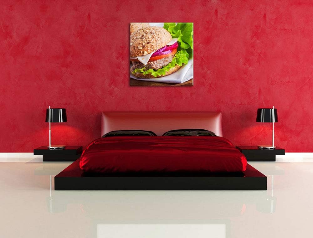Köstlicher Hamburger, Format: 70x70 auf Leinwand, XXL riesige Bilder fertig gerahmt mit Keilrahmen,