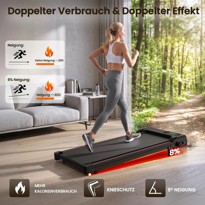 HomeFitnessCode Walking Pad Laufband mit Neigung - Laufpad für Zuhause Steigung 1-8 KM/H Walkpad Unt