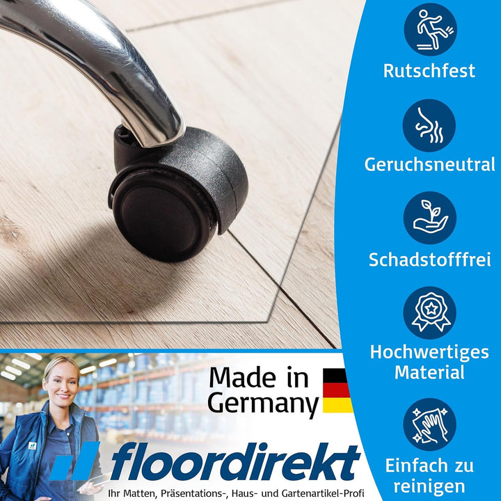 Floordirekt Bürostuhlunterlage Bodenschutzmatte - Bodenmatte Stuhlunterlage - Transparent - Stärke: