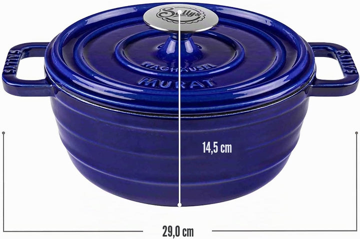 Sallys Medium Gourmet Gusseisentopf mit Deckel, emaillierte Beschichtung, Für alle Herdarten, ofenfe