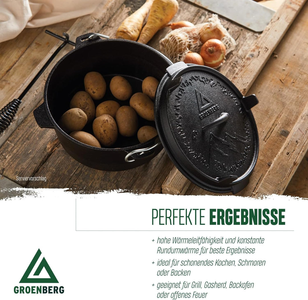 Groenberg Askja Gusseisen Topf Dutch Oven Feuertopf Kochtopf mit Deckel 4L 4 L, 4 L