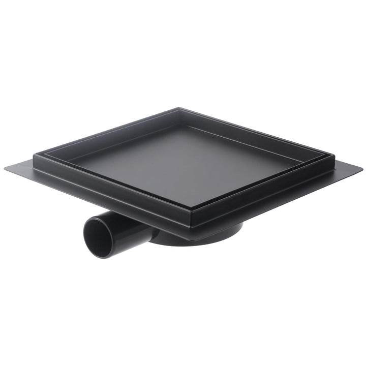 Kasloglow Duschablauf Schwarz Quadratisch 15x15 cm, Edelstahl Bodenablauf, Befliesbar, Siphon mit Ha