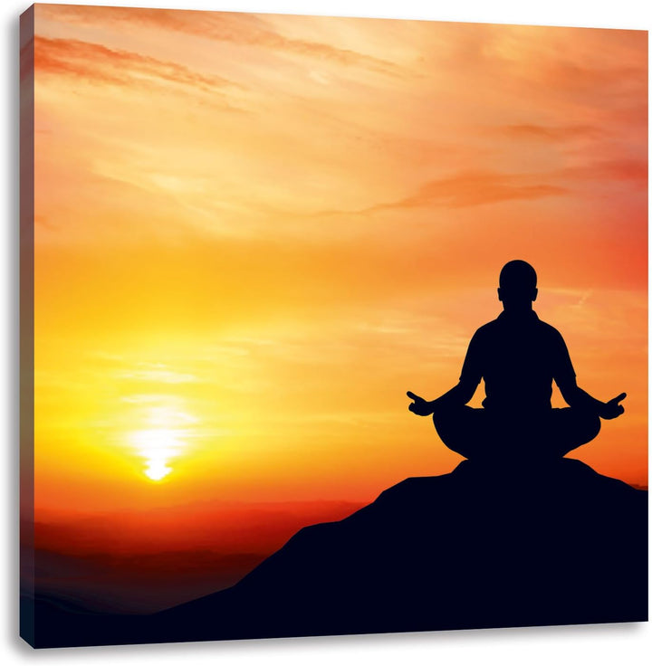 Pixxprint Meditation im Sonnenuntergang, Format: 70x70 auf Leinwand, 70x70