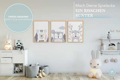 Papierschmiede® Kinderbilder 3er Set, A3 gerahmt in Holzrahmen (Natur), Geschenk für Jungen & Mädche