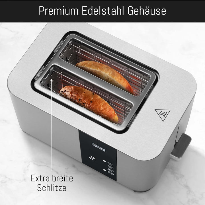 LEBENLANG Edelstahl Toaster mit Brötchenaufsatz 2 Scheiben - Touchscreen LED Display & 7 Stufen I 85