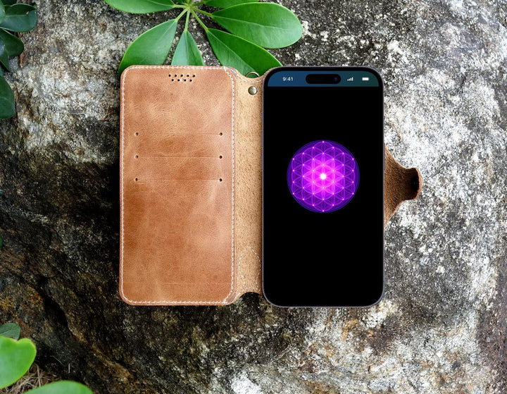 Yogurt Lederhülle für iPhone 14 Pro, Hülle Ledertasche Echtleder Case Handyhülle für iPhone 14 Pro,