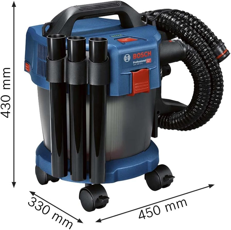 Bosch Professional 18V System Industriestaubsauger Gas 18V-10 L (ohne Akku, 1,6 m Schlauch, 3 Verlän