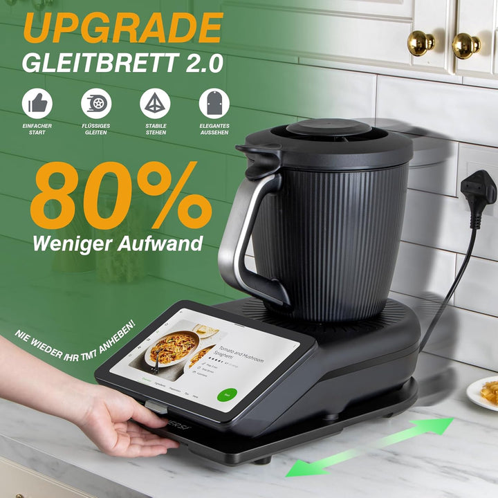 PUERSI Gleitbrett TM7 für Thermomix, 2te Generation, Brett für Thermomix mit Rollen, Leicht Gleitend