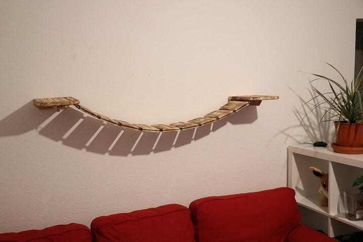 Wandpark für Katzen klein (2Podeste+1Hängebrücke) (Abgeflammt, 100cm) Abgeflammt 100cm, Abgeflammt 1