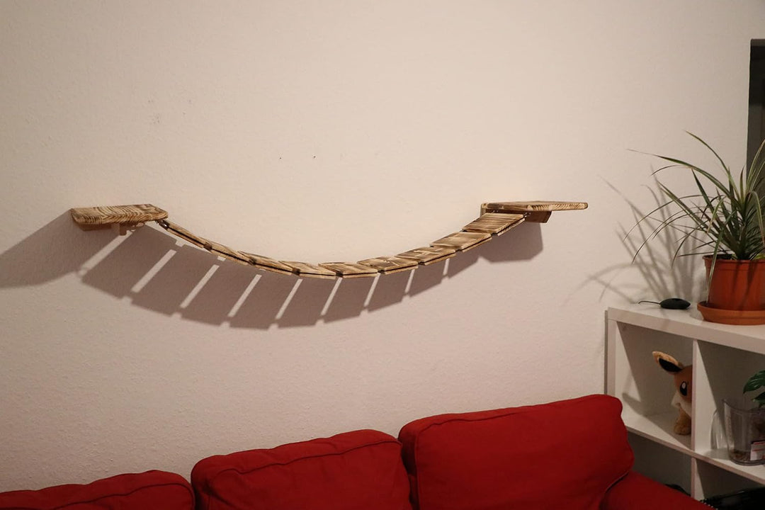 Wandpark für Katzen klein (2Podeste+1Hängebrücke) (Abgeflammt, 200cm) Abgeflammt 200cm, Abgeflammt 2