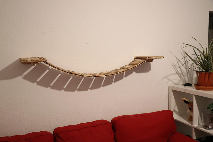 Wandpark für Katzen klein (2Podeste+1Hängebrücke) (Abgeflammt, 200cm) Abgeflammt 200cm, Abgeflammt 2