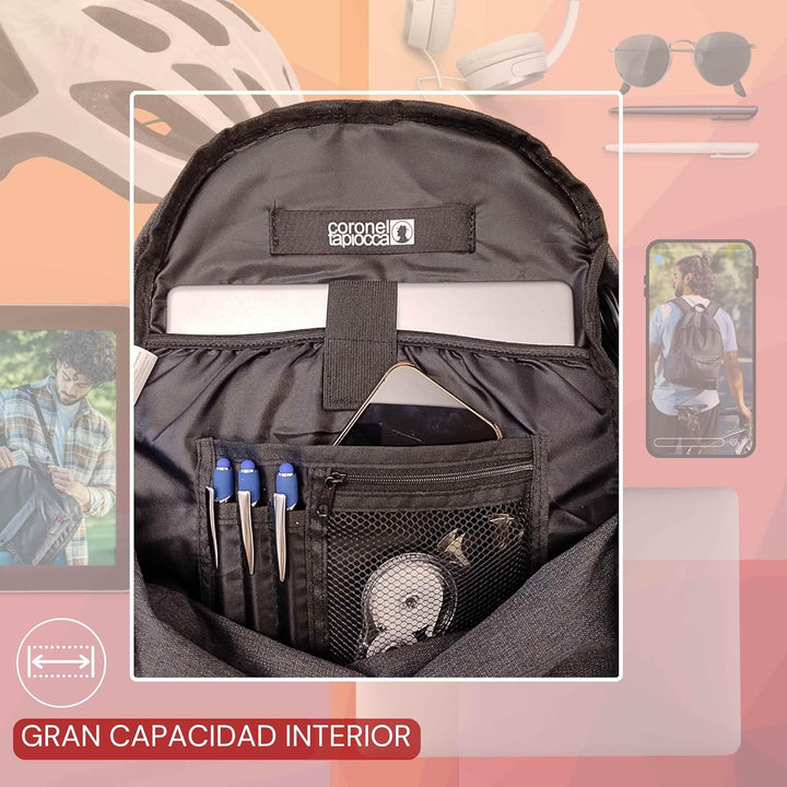 Coronel Tapiocca Herren Rucksack Urban Laptop Backpack 31x40x13 Schwarz, Schwarz