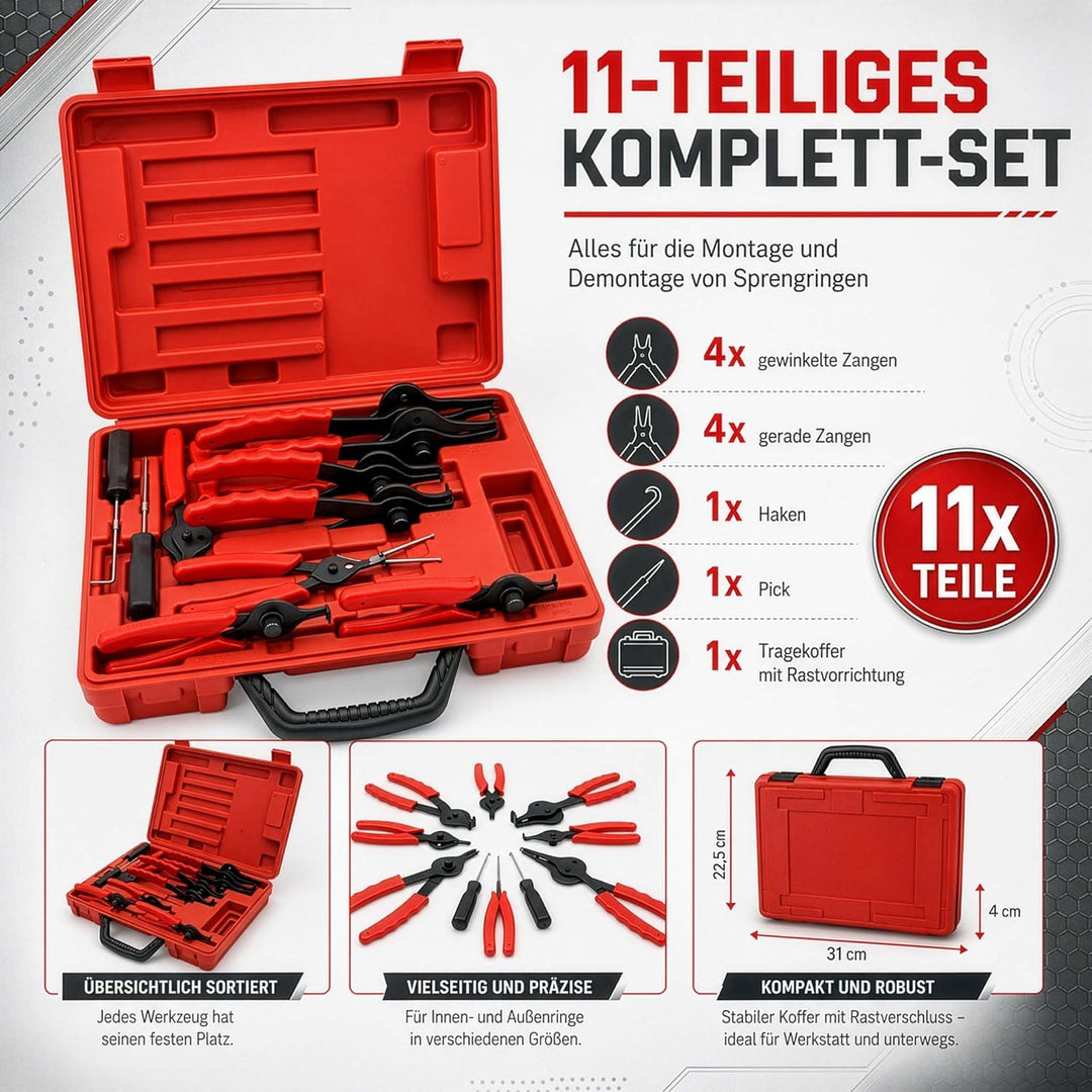 Wiltec Sprengring Zange 11 teilig, 12,7-203 mm, Seegeringzange für Aussenringe und Innenringe, Siche