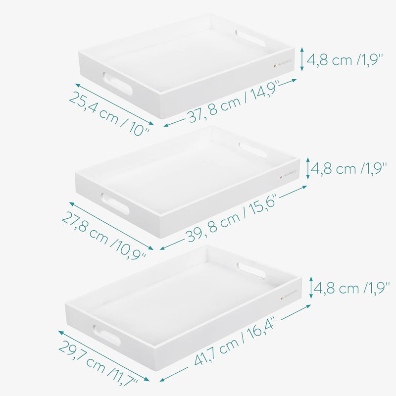 Navaris Serviertablett Tablett aus Bambus - 3X Servierplatte Frühstückstablett stapelbar - rechtecki