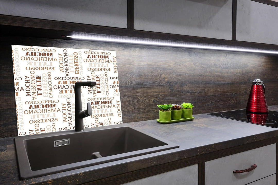 SmartDecoration Herdabdeckplatte Ceranfeldabdeckung aus Glas 60x52 cm Einteilig Motiv "Kaffee" Weiss