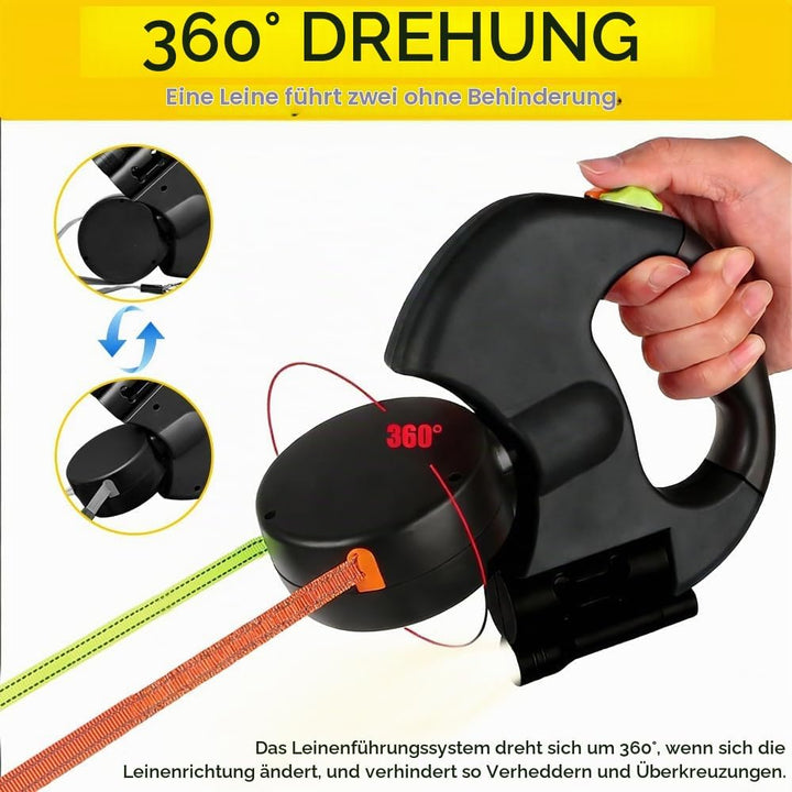 3m Hundeleine Doppelleine für 2 Hunde, Rollleine Einziehbare Hundeleine mit LED Licht, Automatische