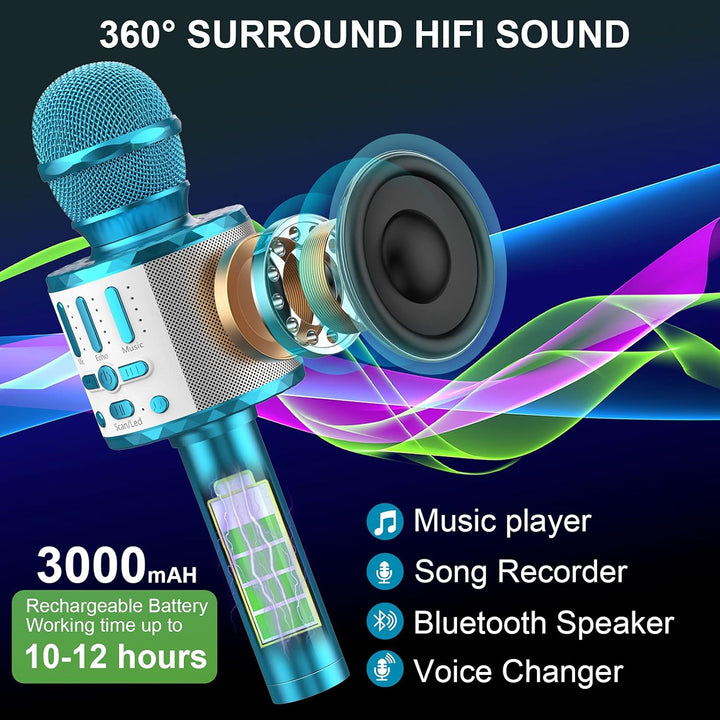 Karaoke Mikrofon, Drahtloses Bluetooth Mikrofon Kinder mit LED, Tragbares Karaoke Maschine zum Singe
