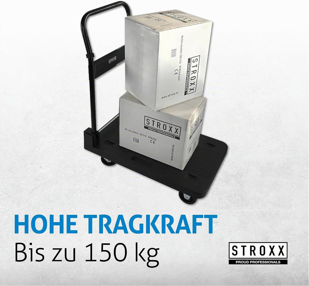 STROXX – Plattformwagen 150Kg - Extreme leicht - 740x470x930mm (LxBxH) Grosse Fläche - Transportwage