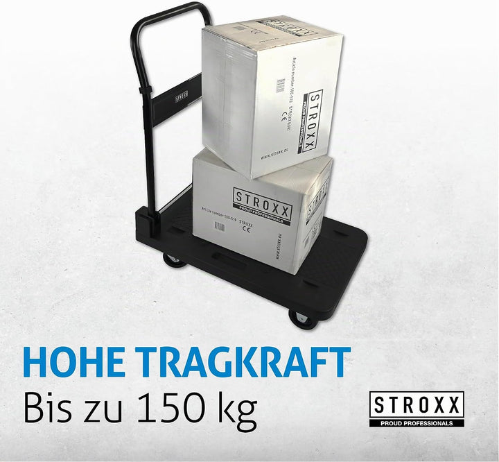 STROXX – Plattformwagen 150Kg - Extreme leicht - 740x470x930mm (LxBxH) Grosse Fläche - Transportwage