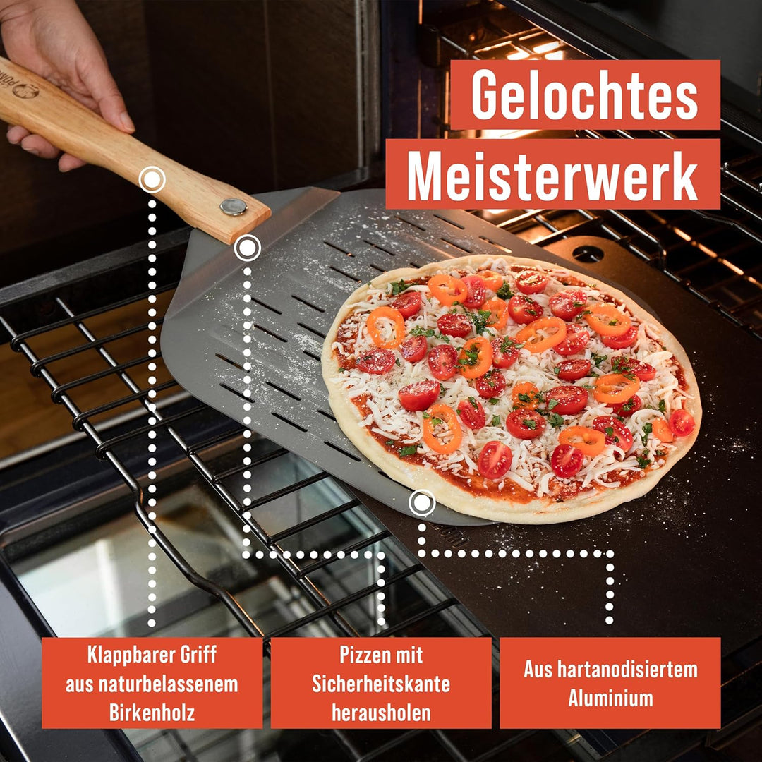 Chef Pomodoro - Pizzaschieber - 30,5 x 35,6 cm - Faltbarer Griff - Perforierte Aluminium Pizzaschauf