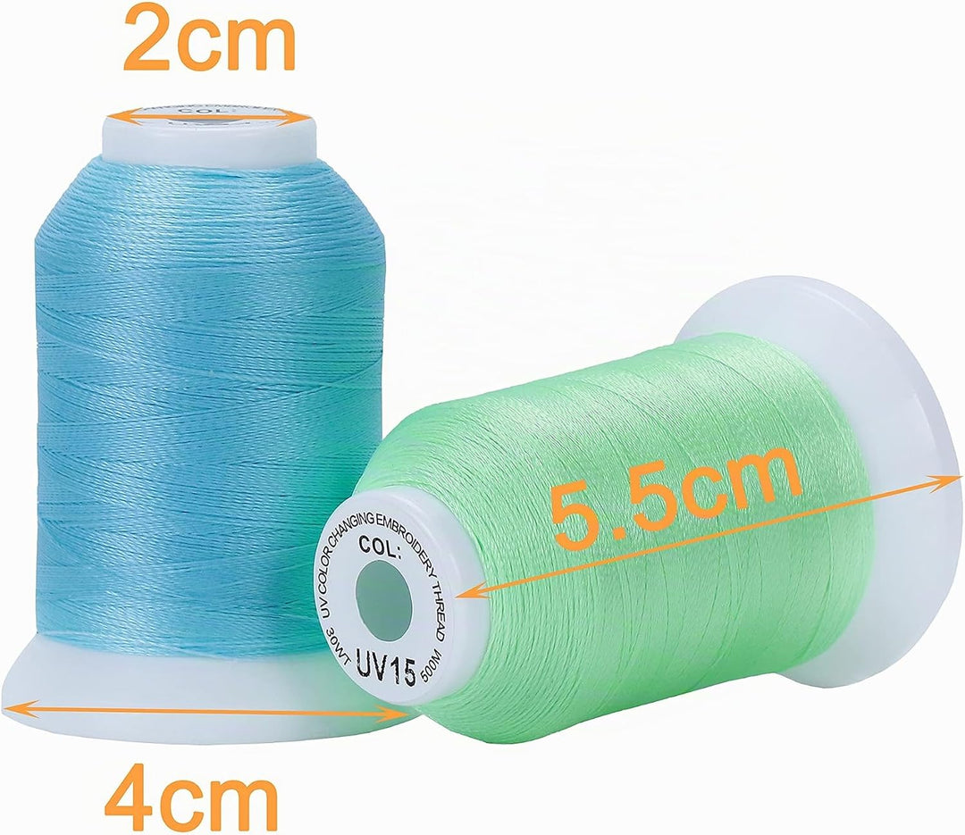 New brothread 8 Spulen UV Farbwechsel Maschinenstickgarn 30WT 500M (550Y) Jede Spule zum Sticken, Qu