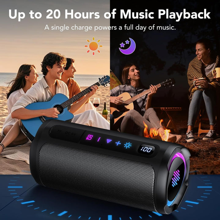 aowoka Bluetooth Lautsprecher mit Licht, 20W tragbare Musikbox, verbesserter Bass, LED-Anzeige, 20 S